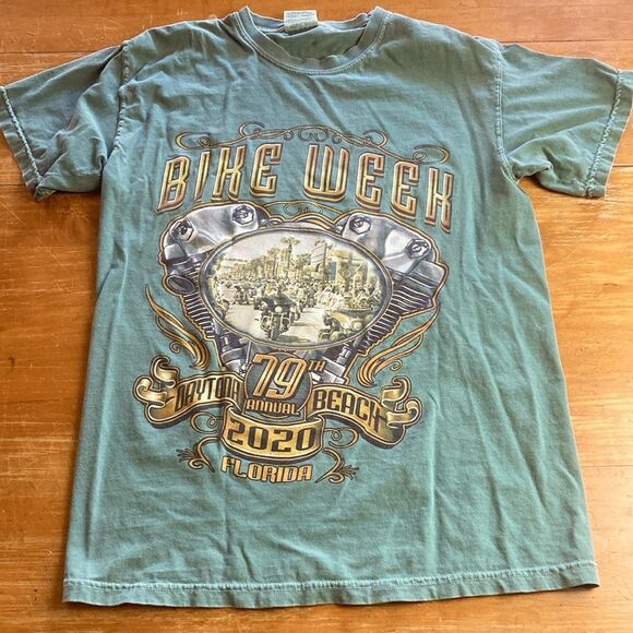 Daytona Beach Florida 79th Bike Week Biker Tee T-shirt 2020 Green Gold Size M - Picture 1 of 8